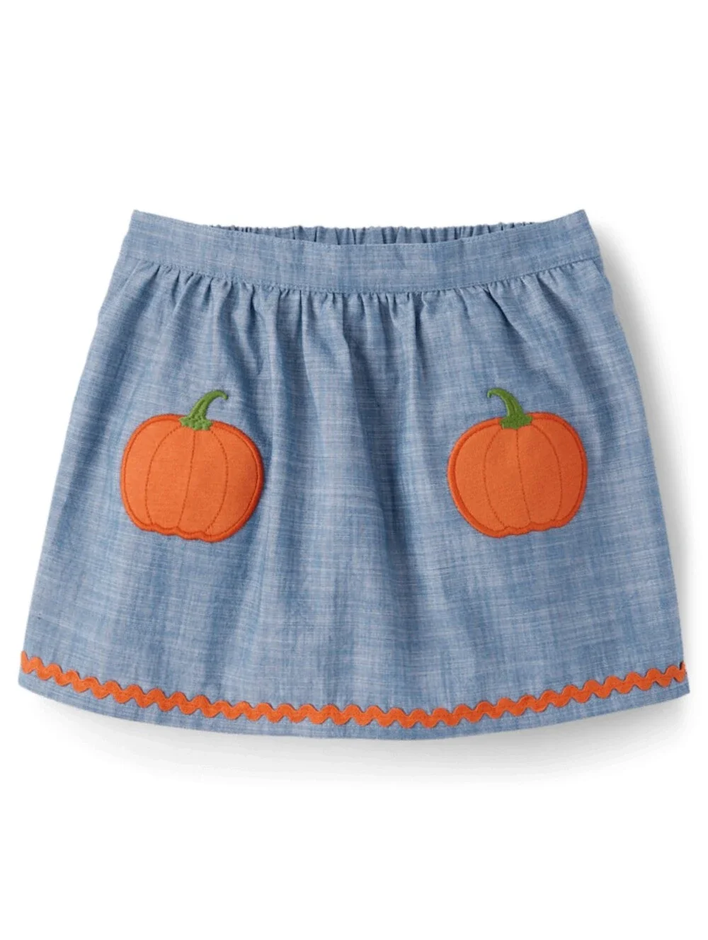 Gymboree Girls Blue Chambray Skort with Orange Pumpkin Appliqués Size 12